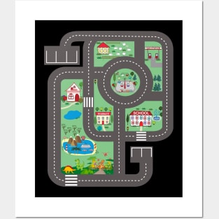 Cool Play Mat Race Car Track On Dad Shirt with Dinosaurs Posters and Art